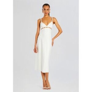 Retrofête Elodie Pearl Embellished Midi Dress White Size L